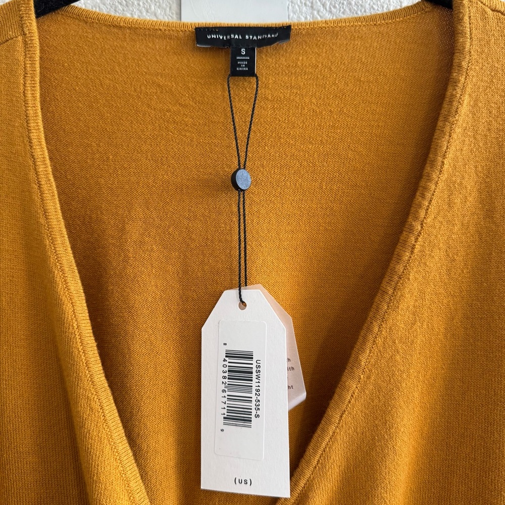 NWT Universal Standard Statement Wrap Sweater Dried Saffron Yellow Cotton 14-16 - Picture 9 of 13